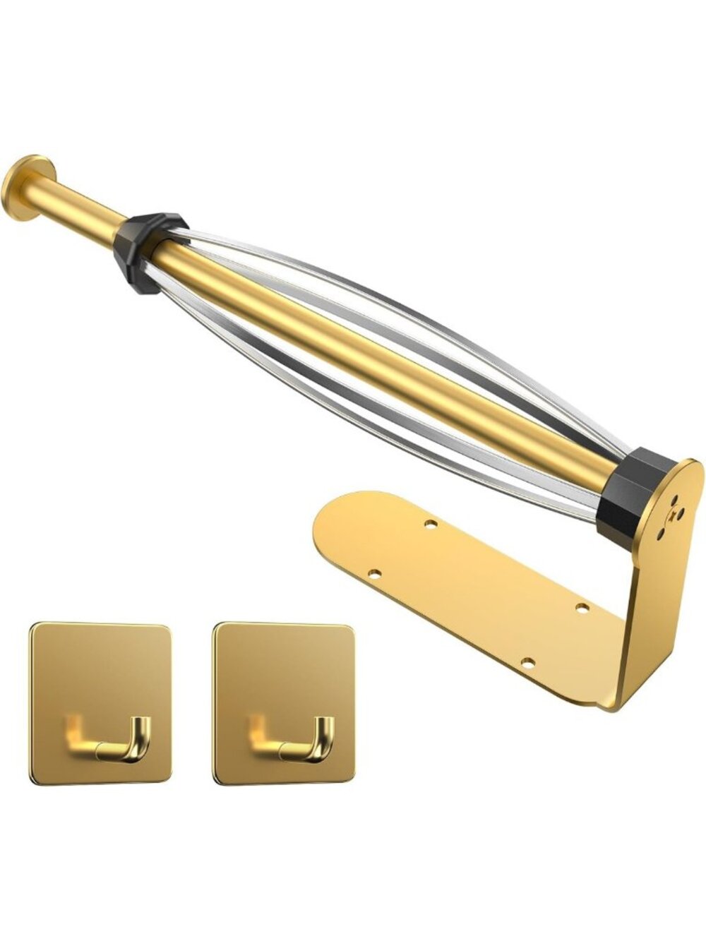 Under Cabinet Paper Towel Holder with Hooks, Wall Mount, Self-Adhesive, Gold